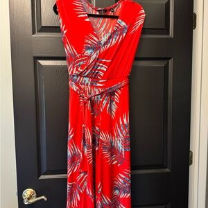 G by Giuliana Red and Blue Leaf Print Dress